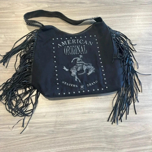Raviani Black Fringe American Original Bronco Logo Tote Bag‎ Sold Out - Picture 9 of 12